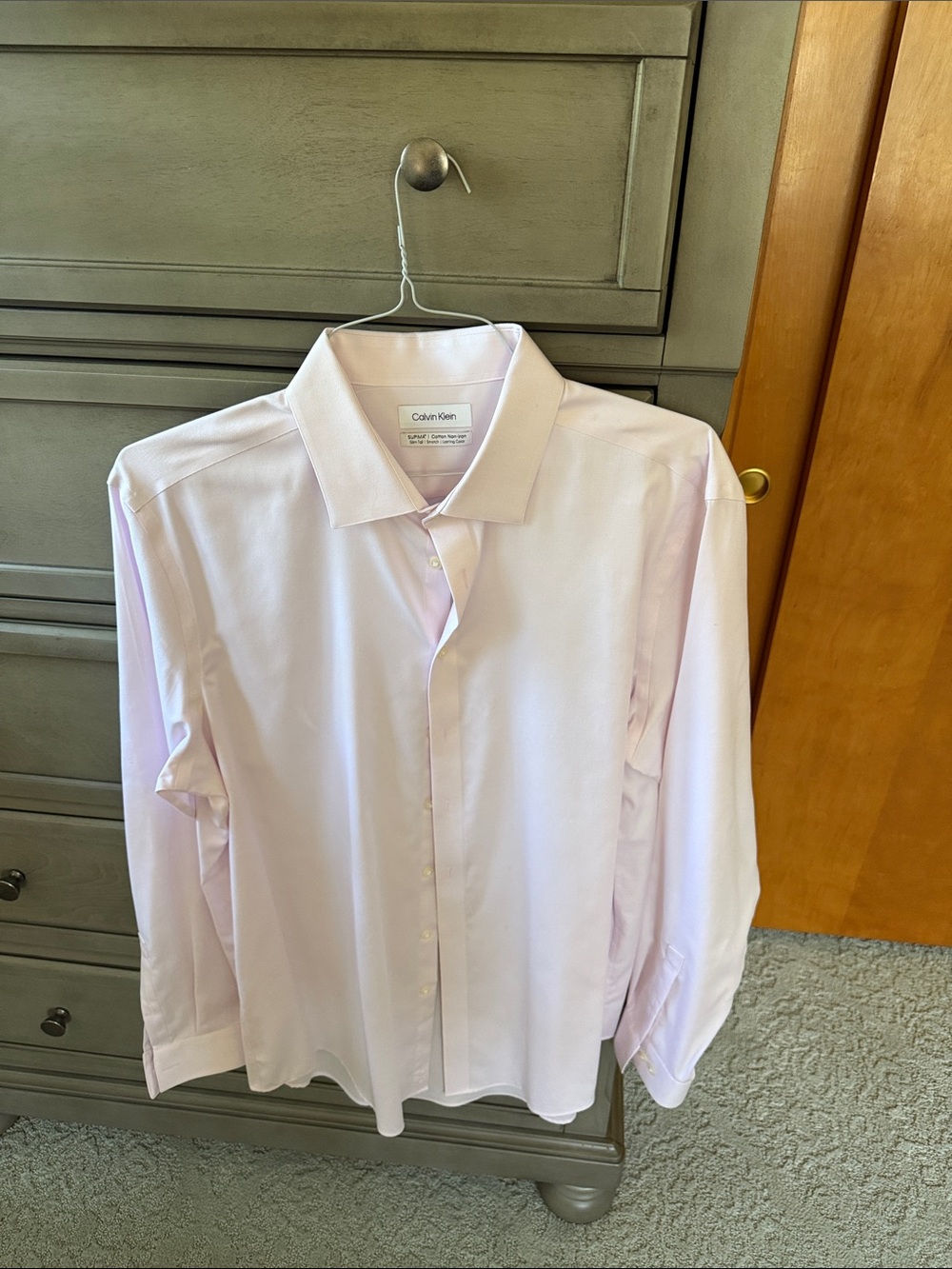 Calvin Klein pink supima cotton non-iron slim tall stretch drsss shirt